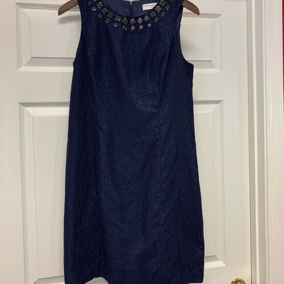 Trina Turks Navy Lace & Gem Sleeveless Dress sz 8 - Picture 1 of 6